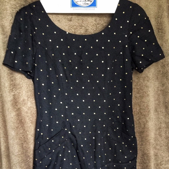 Vintage Dress with gold squares and POCKETS - Picture 3 of 10